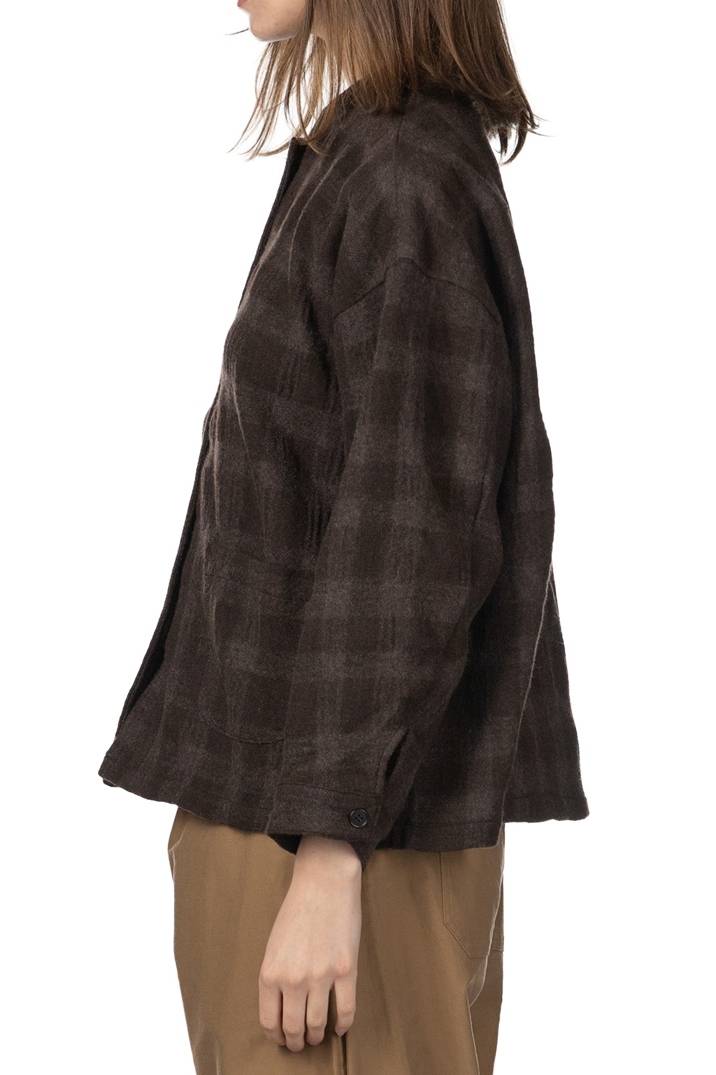 Nachukara - Wave Check Stand Collar Shirt Jacket