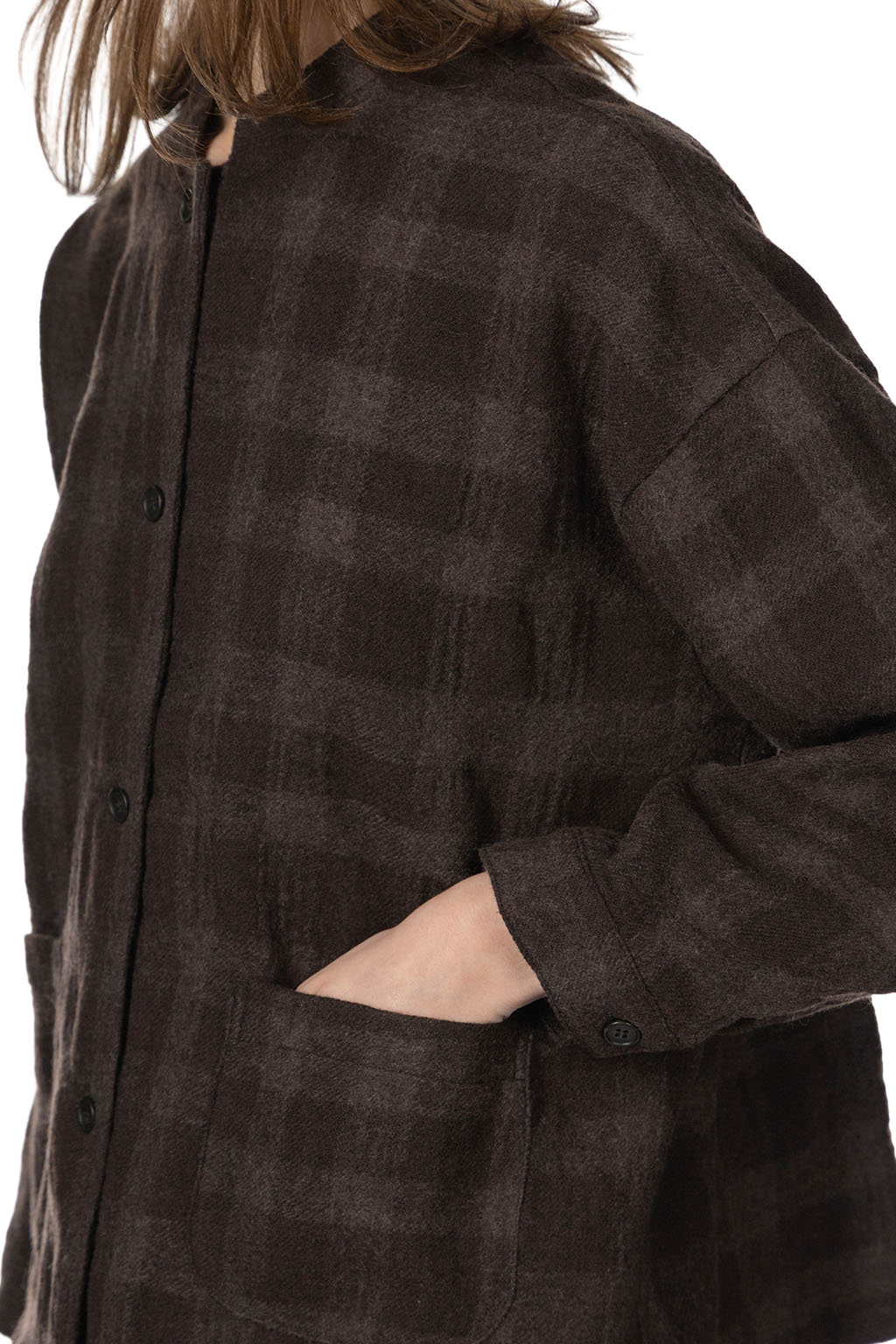 Nachukara - Wave Check Stand Collar Shirt Jacket