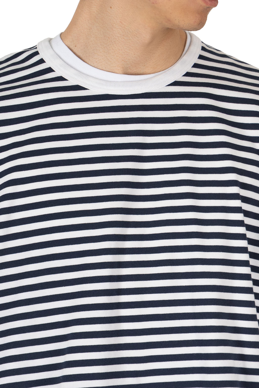 Nanamica (NAN) - COOLMAX Stripe Jersey Tee - Navy x White