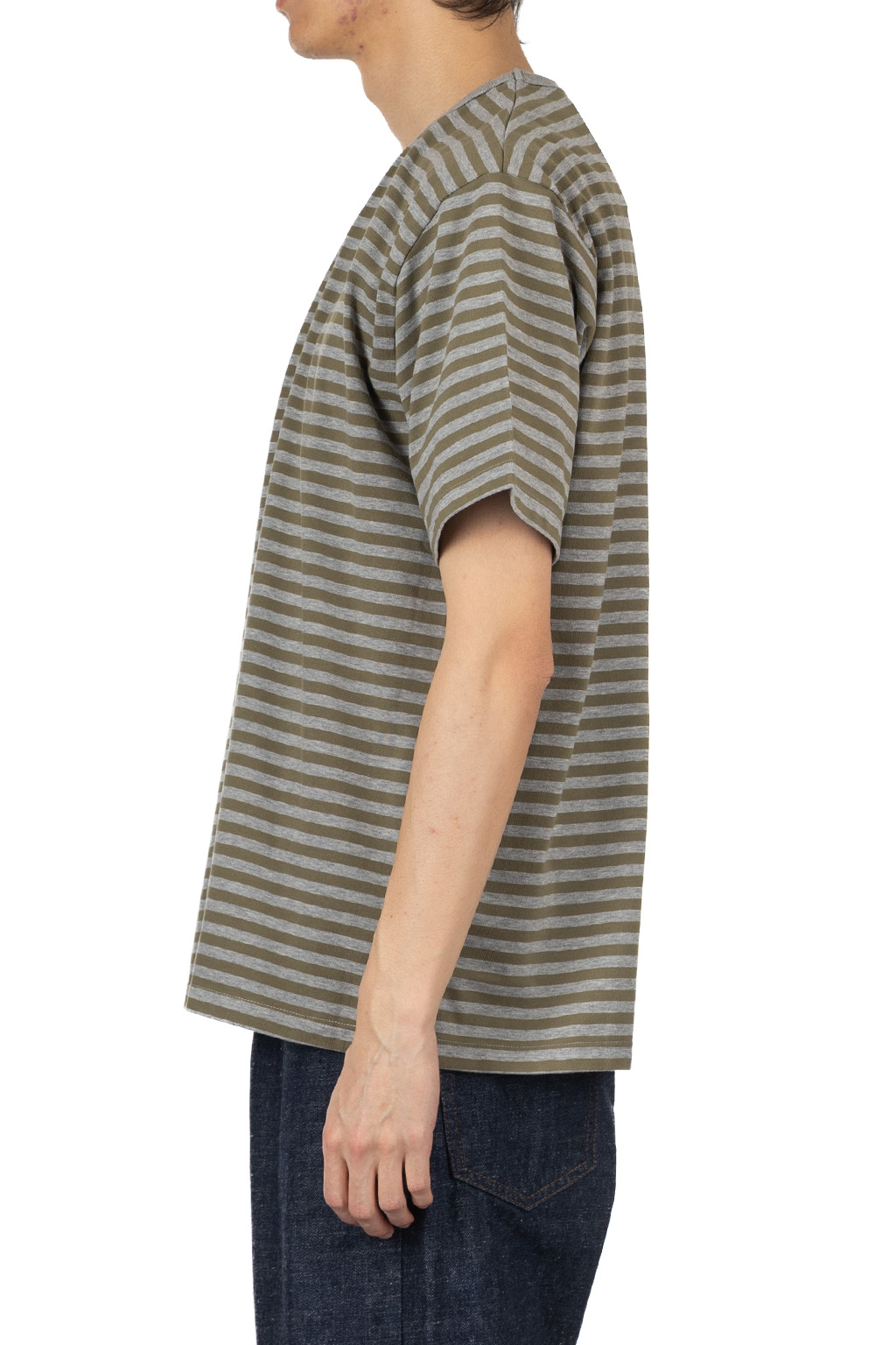 Nanamica (NAN) - COOLMAX Stripe Jersey Tee - Olive x Gray