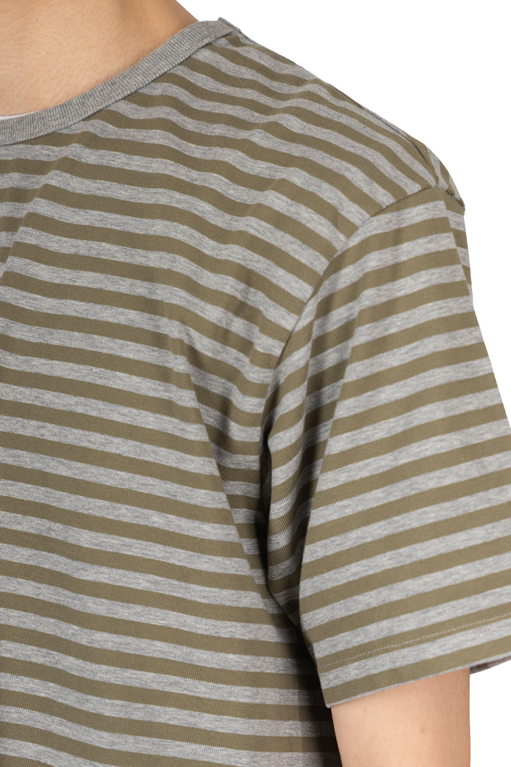 Nanamica (NAN) - COOLMAX Stripe Jersey Tee - Olive x Gray