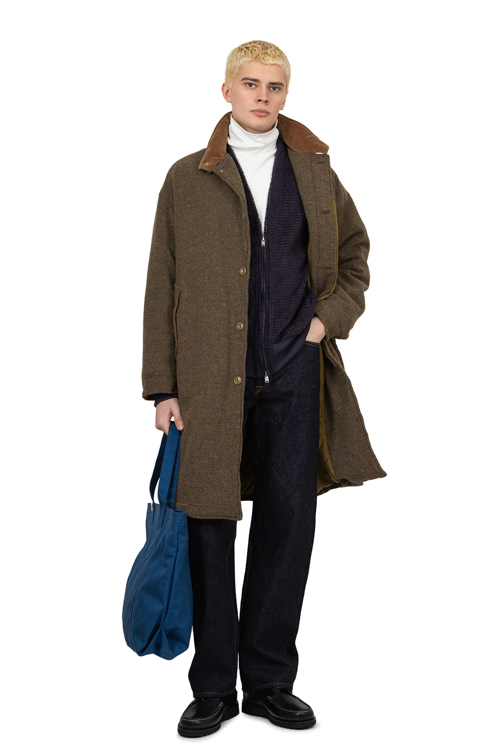 Nonnative - Wanderer Long Puff Coat Wool Herringbone Windstopper - Coyote