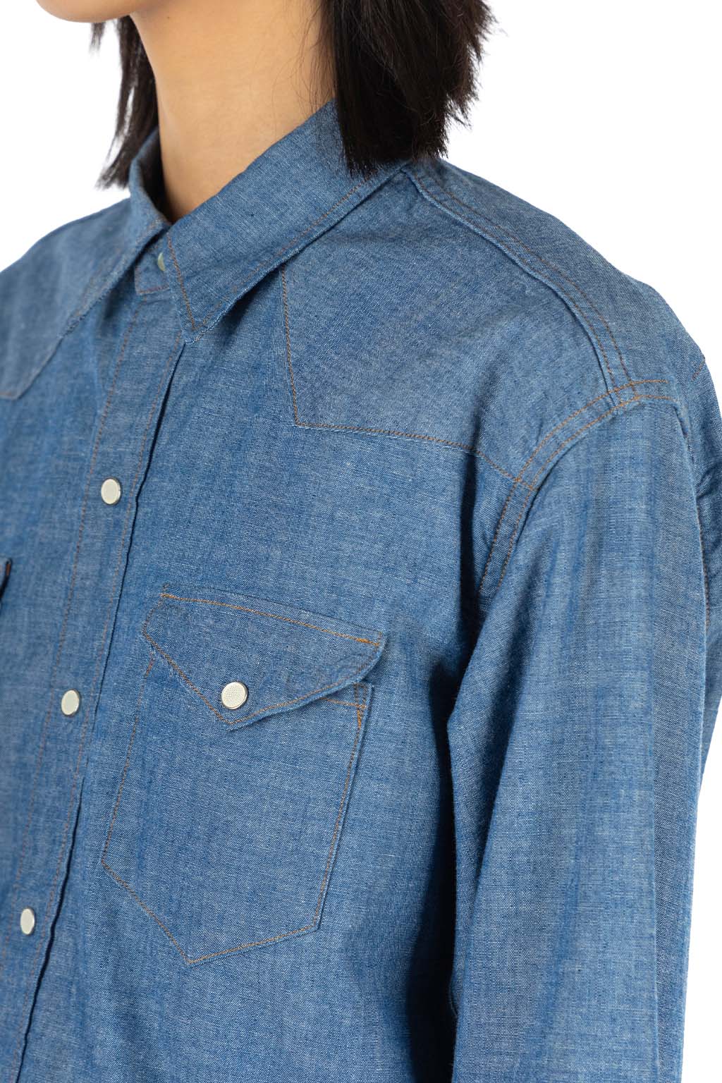 OrSlow - Relaxed Chambray Western Shirt - Chambray