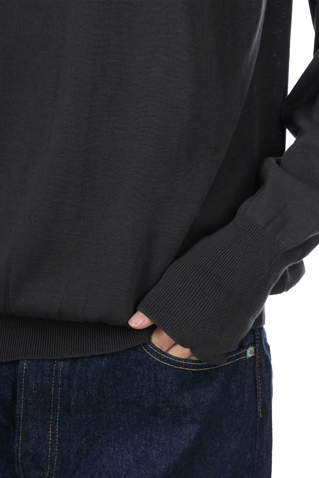 Still by hand - Cotton Silk Pullover - Green Charcoal