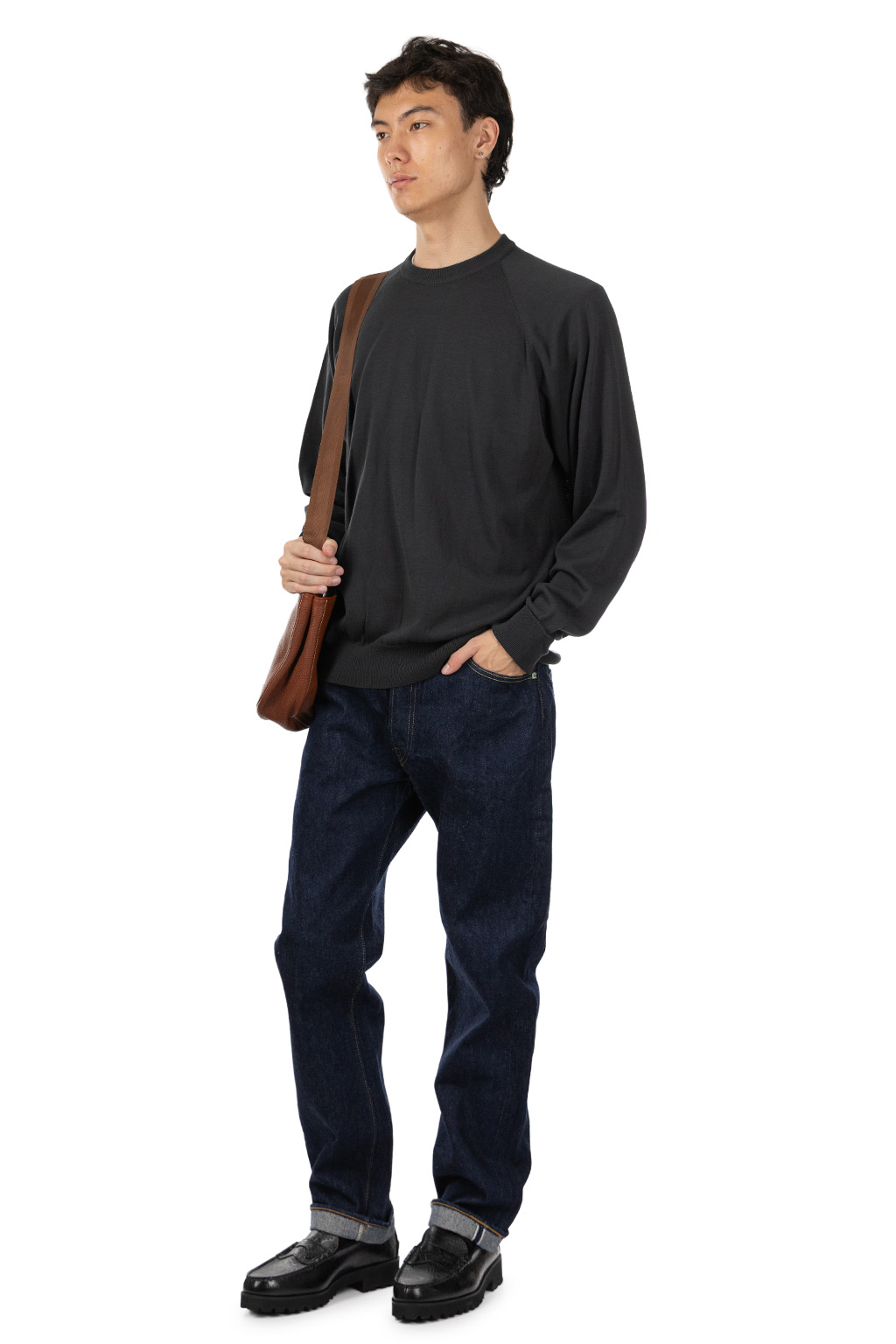 Still by hand - Cotton Silk Pullover - Green Charcoal