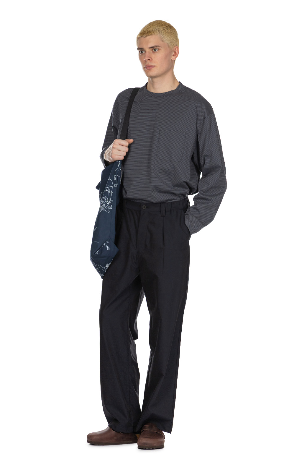 Still by hand - Cupro Mixed Straight Pants - Navy
