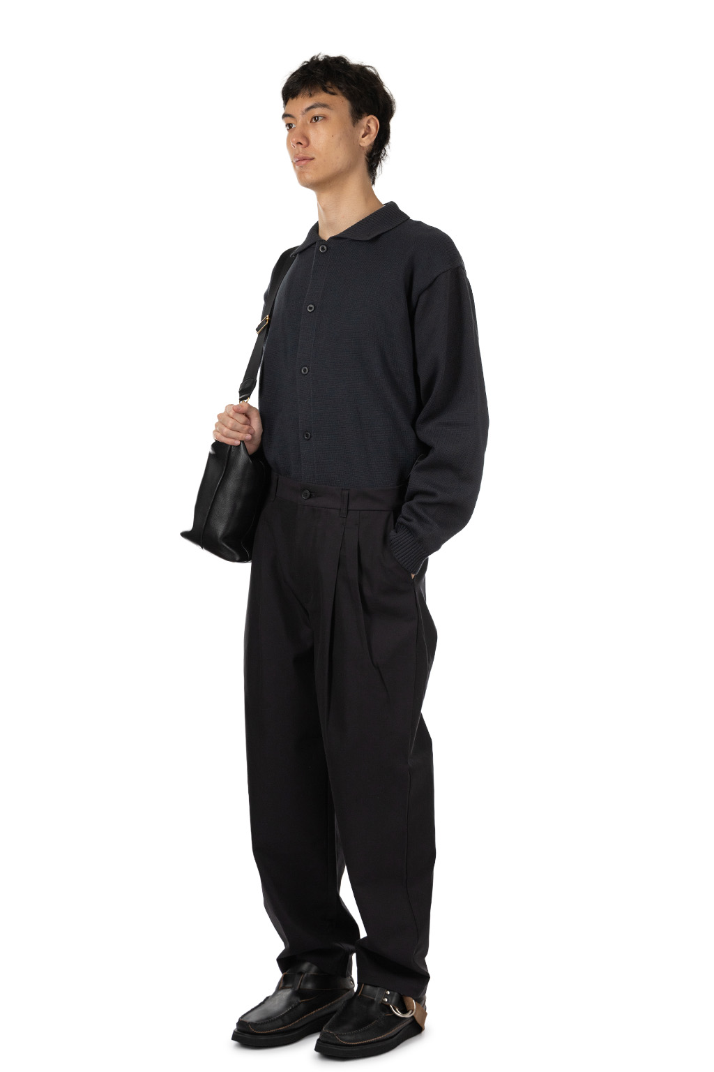 Still by hand - Deep Tuck Pressed Pants - Black Navy