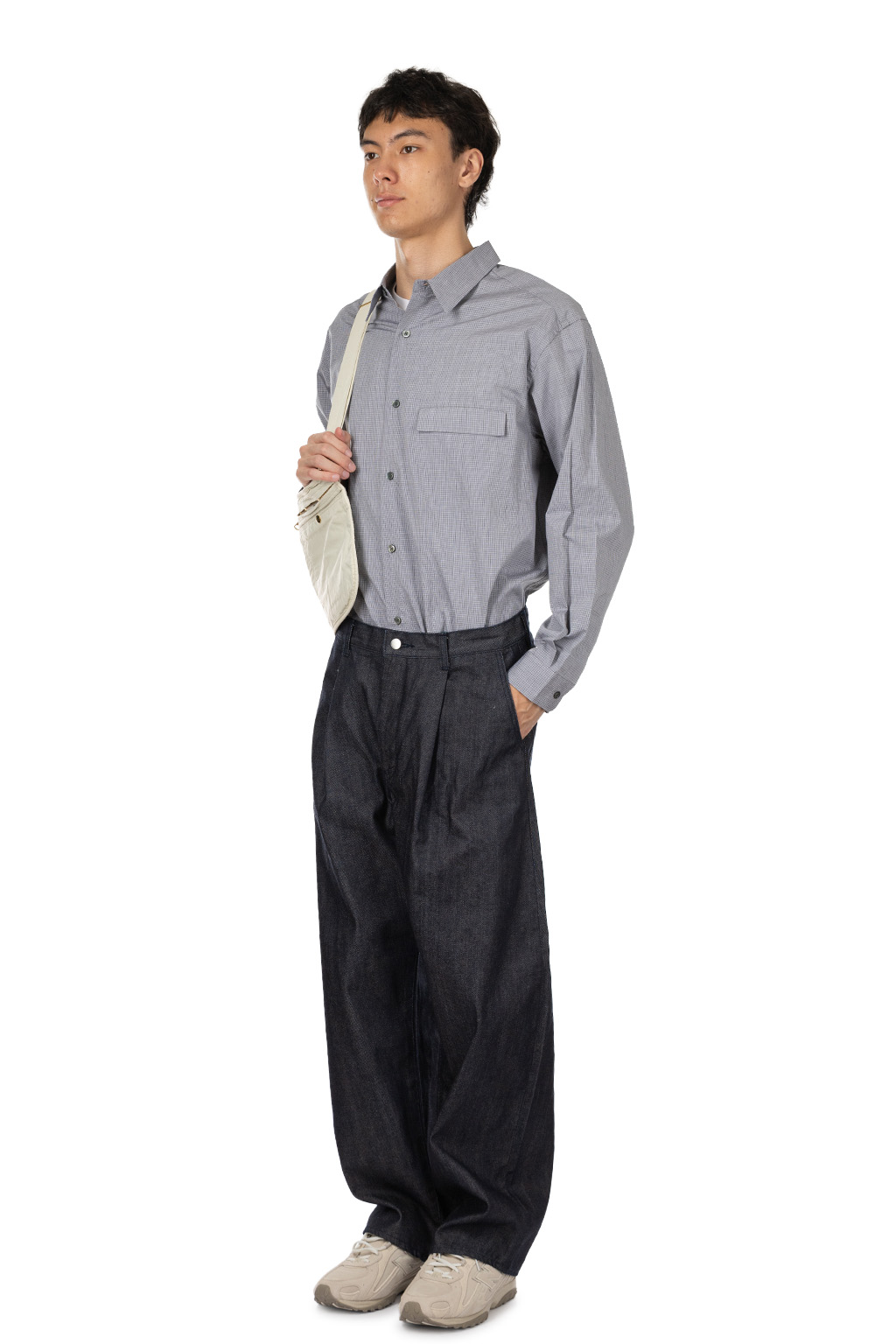 Still by hand - Deep Tuck Wide Denim  Pants - Navy