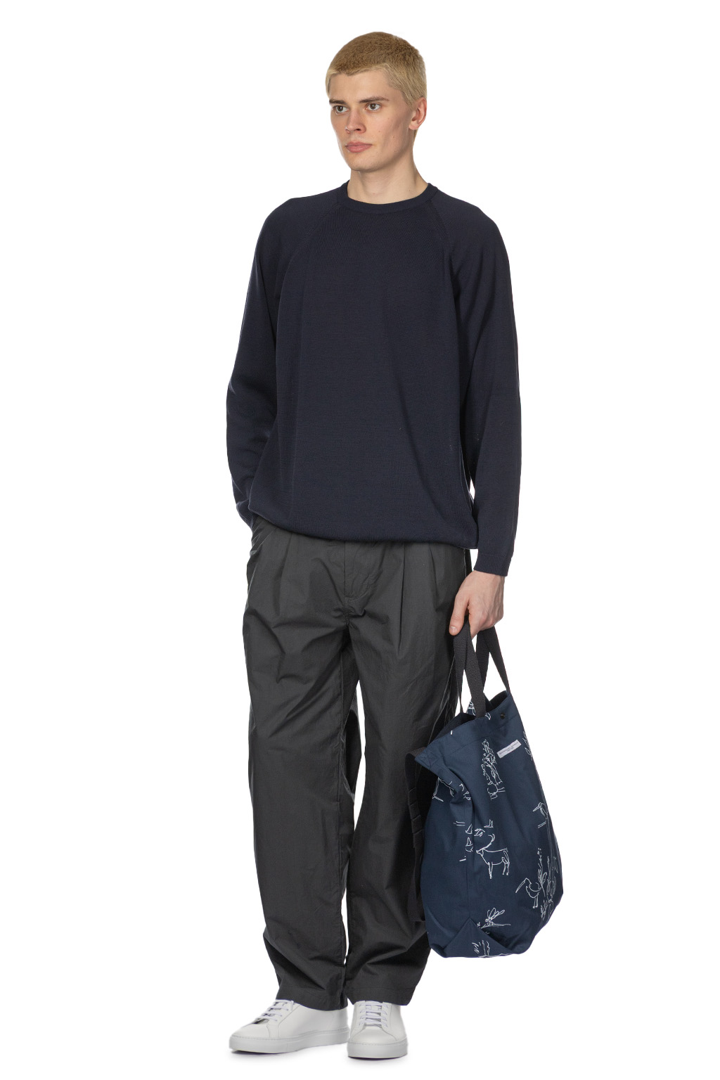 Still by hand - High Twist Cotton Sweater - Navy