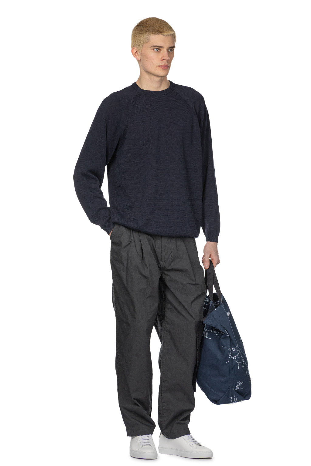 Still by hand - High Twist Cotton Sweater - Navy