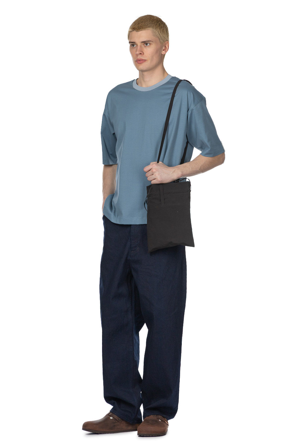 Still by hand - Knitted Rib T-Shirt - Smoke Blue