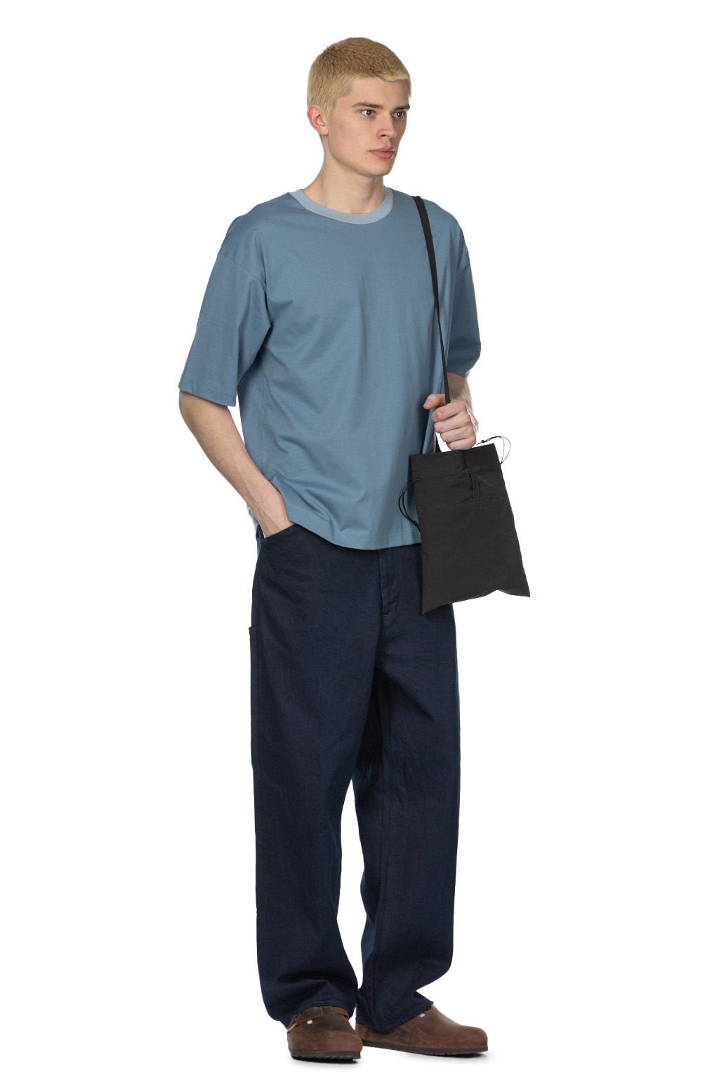 Still by hand - Knitted Rib T-Shirt - Smoke Blue