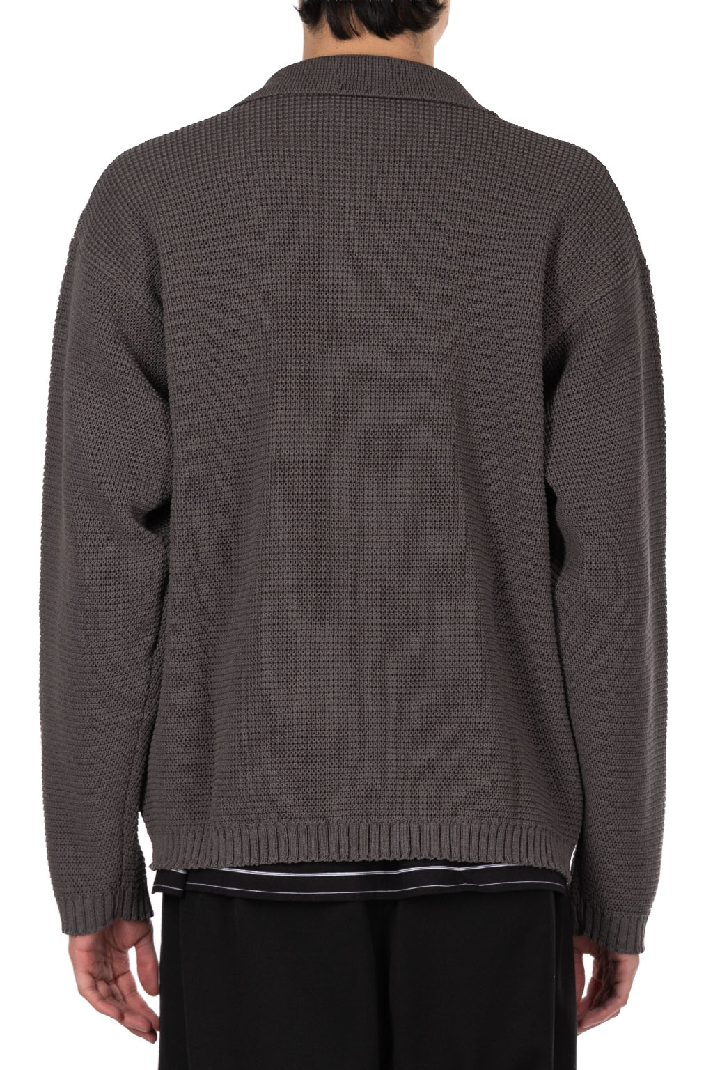 Still by hand - Paper mixed knit blouson - Brown Charcoal