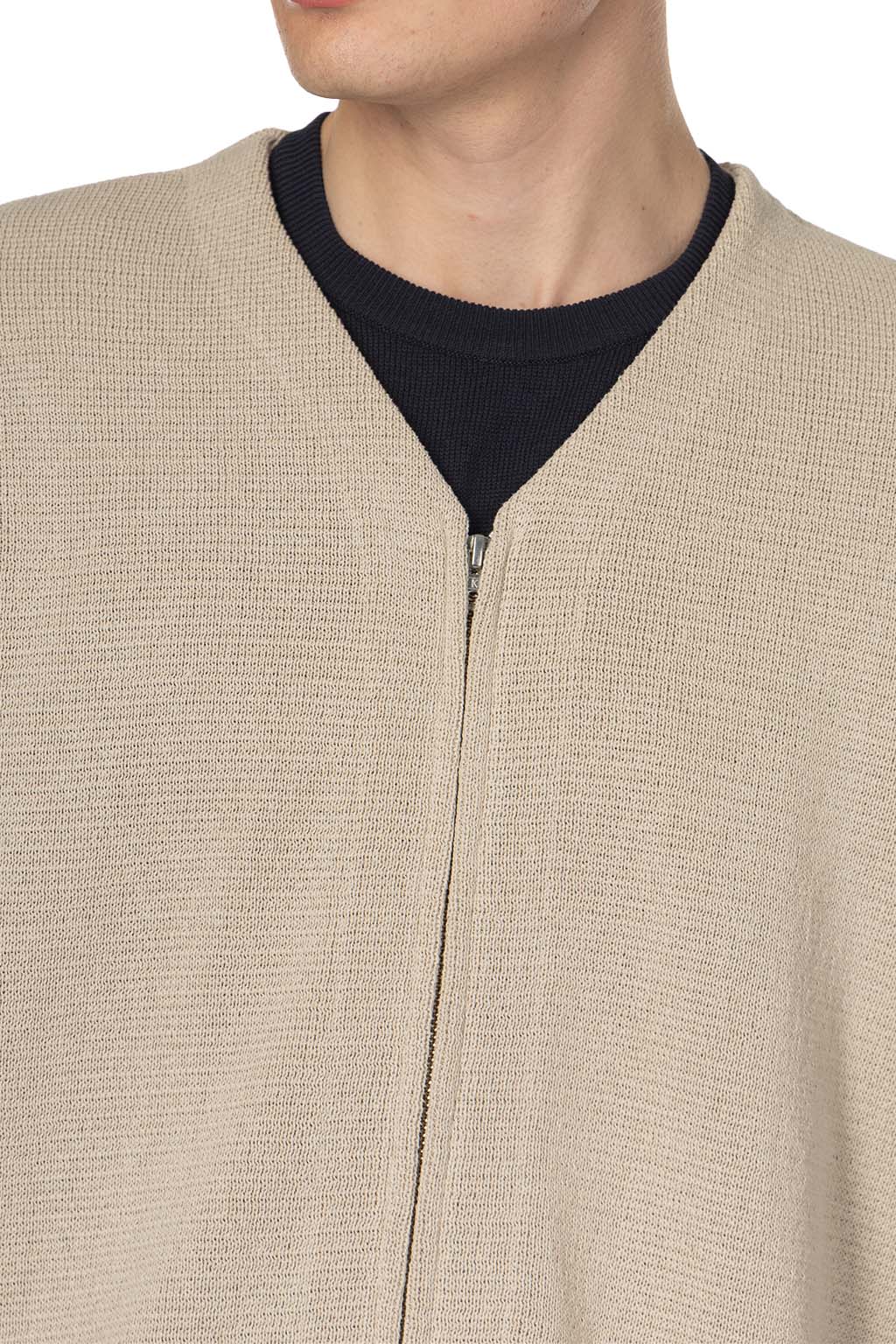 Still by hand - Paper Mixed Zip Up Cadigan - Oatmeal