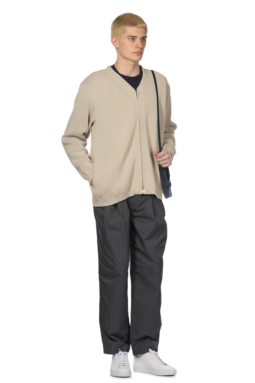 Still by hand - Paper Mixed Zip Up Cadigan - Oatmeal