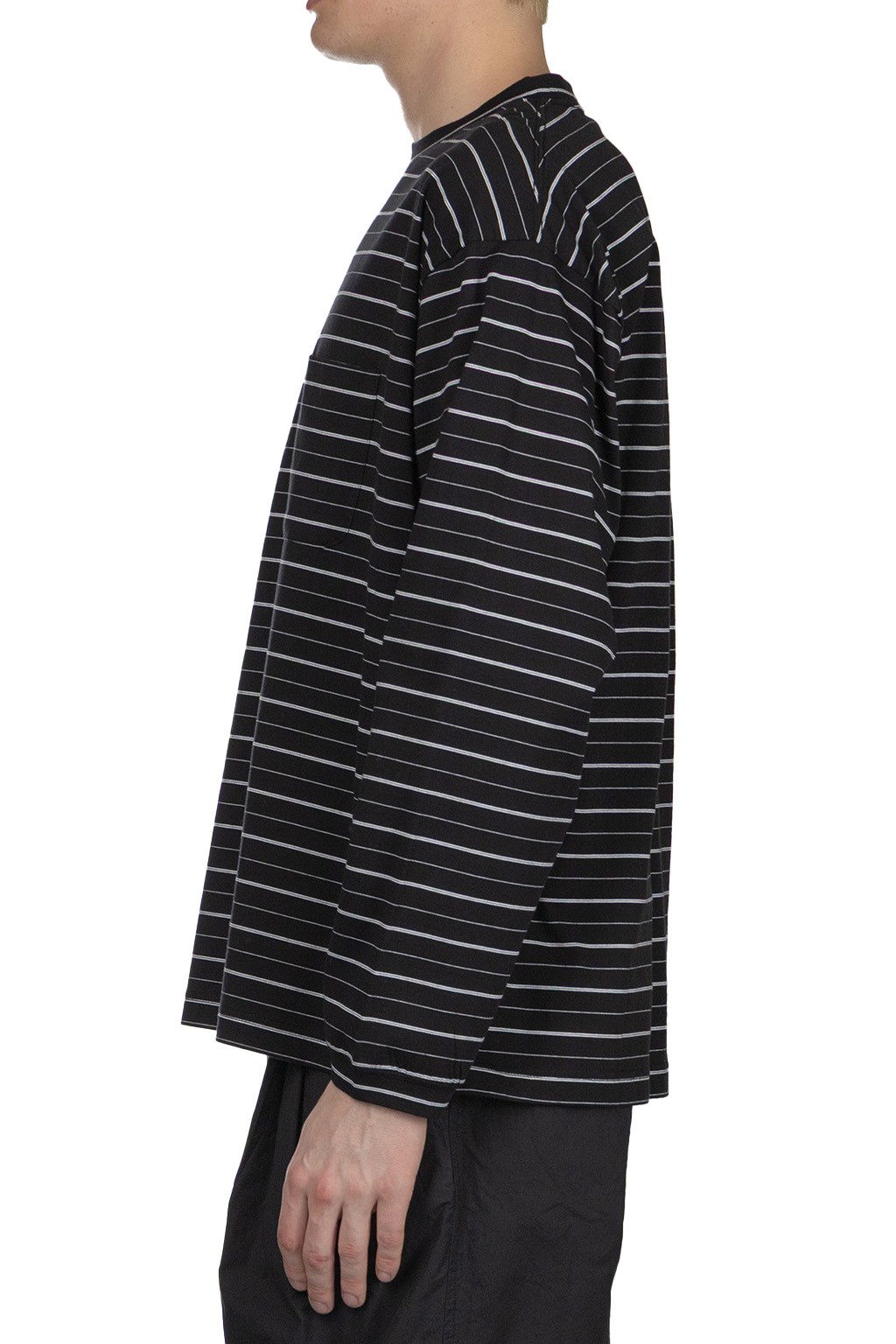 Still by hand - Striped Long Sleeve T-Shirt - Black x White