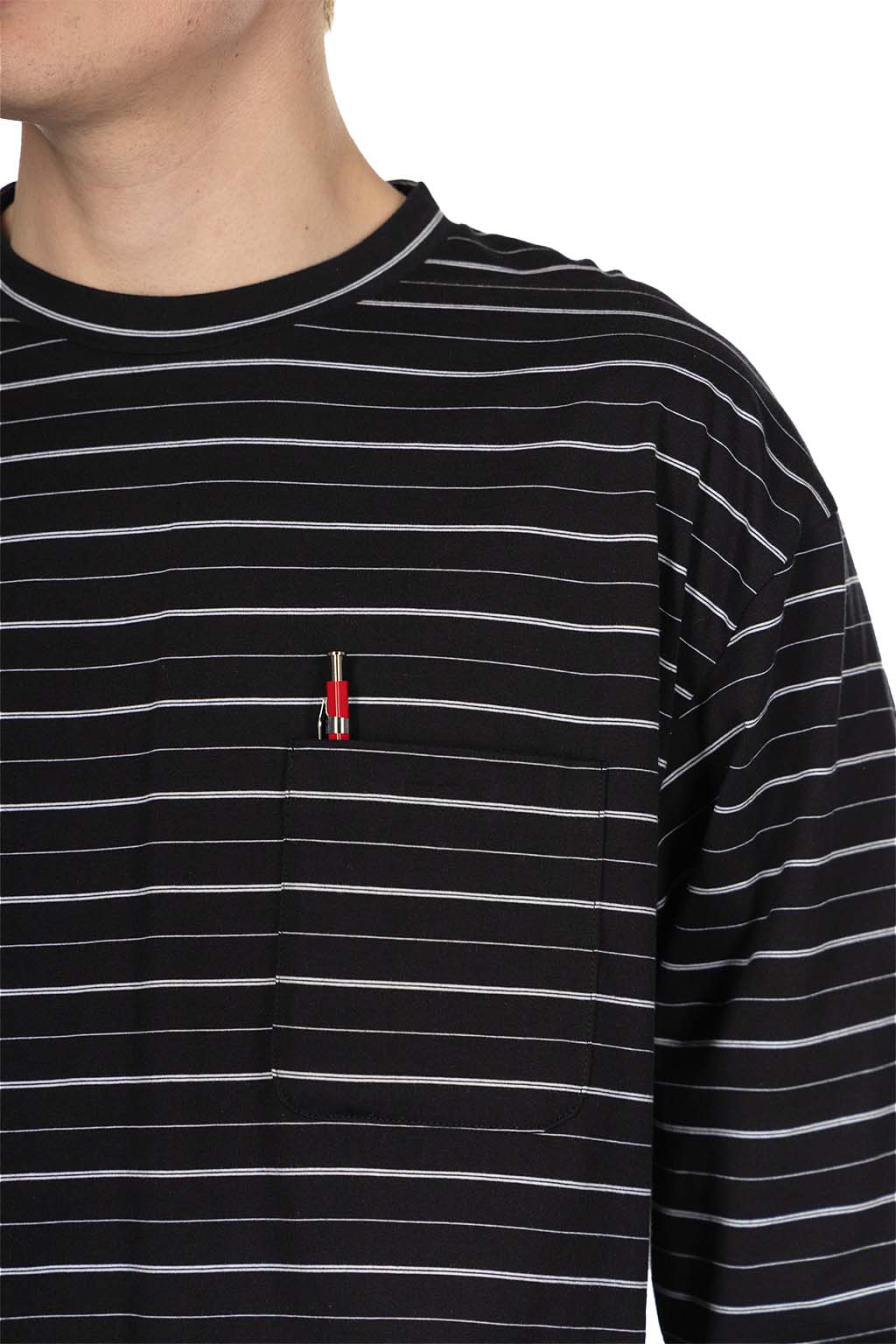 Still by hand - Striped Long Sleeve T-Shirt - Black x White
