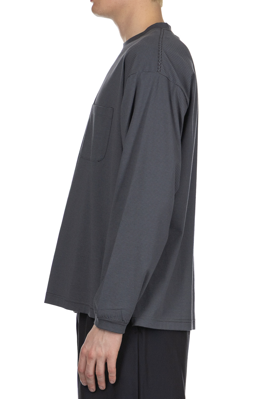 Still by hand - Striped Long Sleeve T-Shirt - Grey x Navy