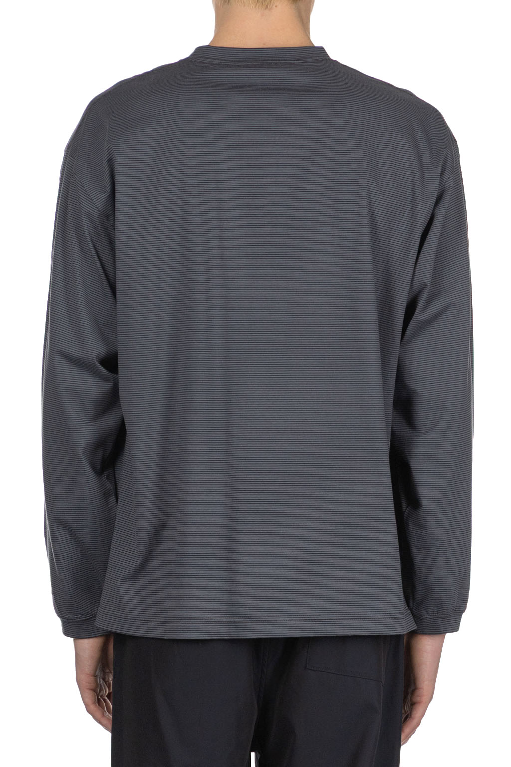 Still by hand - Striped Long Sleeve T-Shirt - Grey x Navy