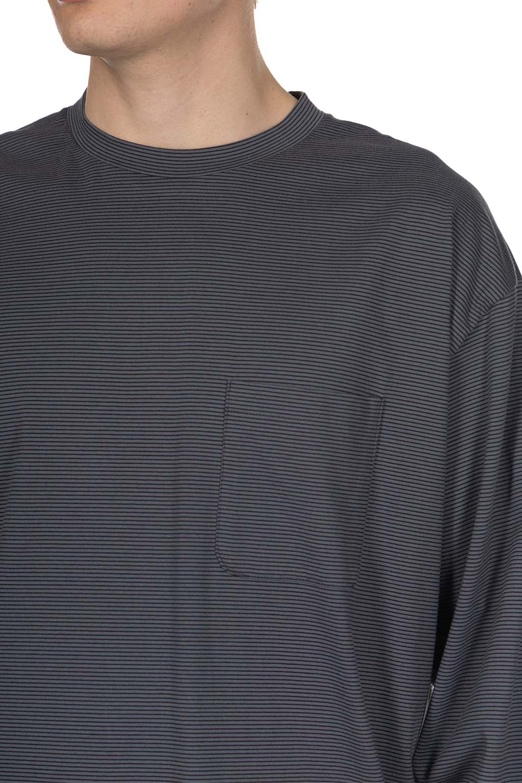 Still by hand - Striped Long Sleeve T-Shirt - Grey x Navy