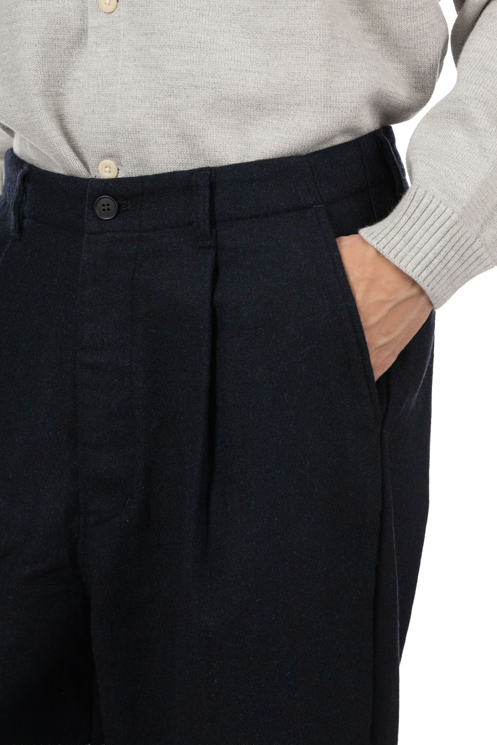Still by hand - Free Adjusting Wool Pants - Black Navy