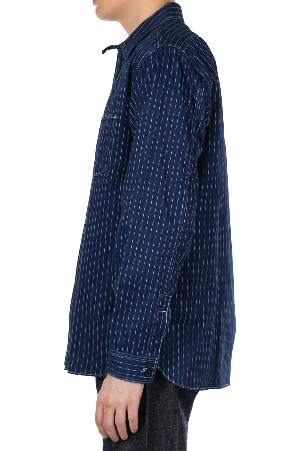 Sugar Cane - 8.5oz Wabash Stripe Work Shirt - Navy