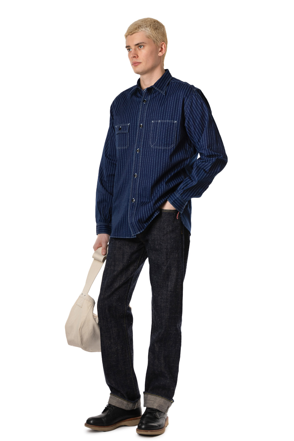 Sugar Cane - 8.5oz Wabash Stripe Work Shirt - Navy