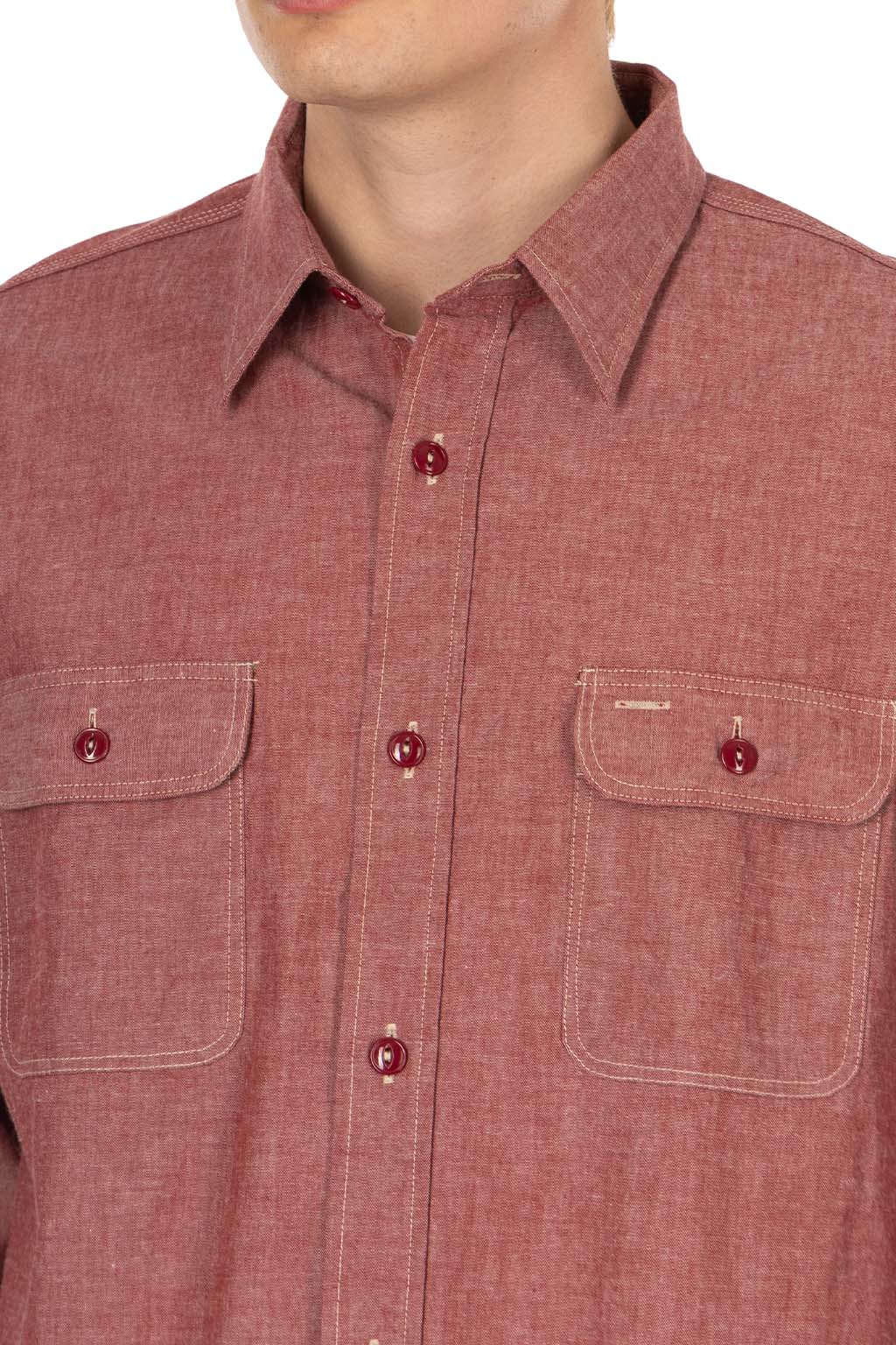 Sugar Cane - Chambray Work Shirt -Red