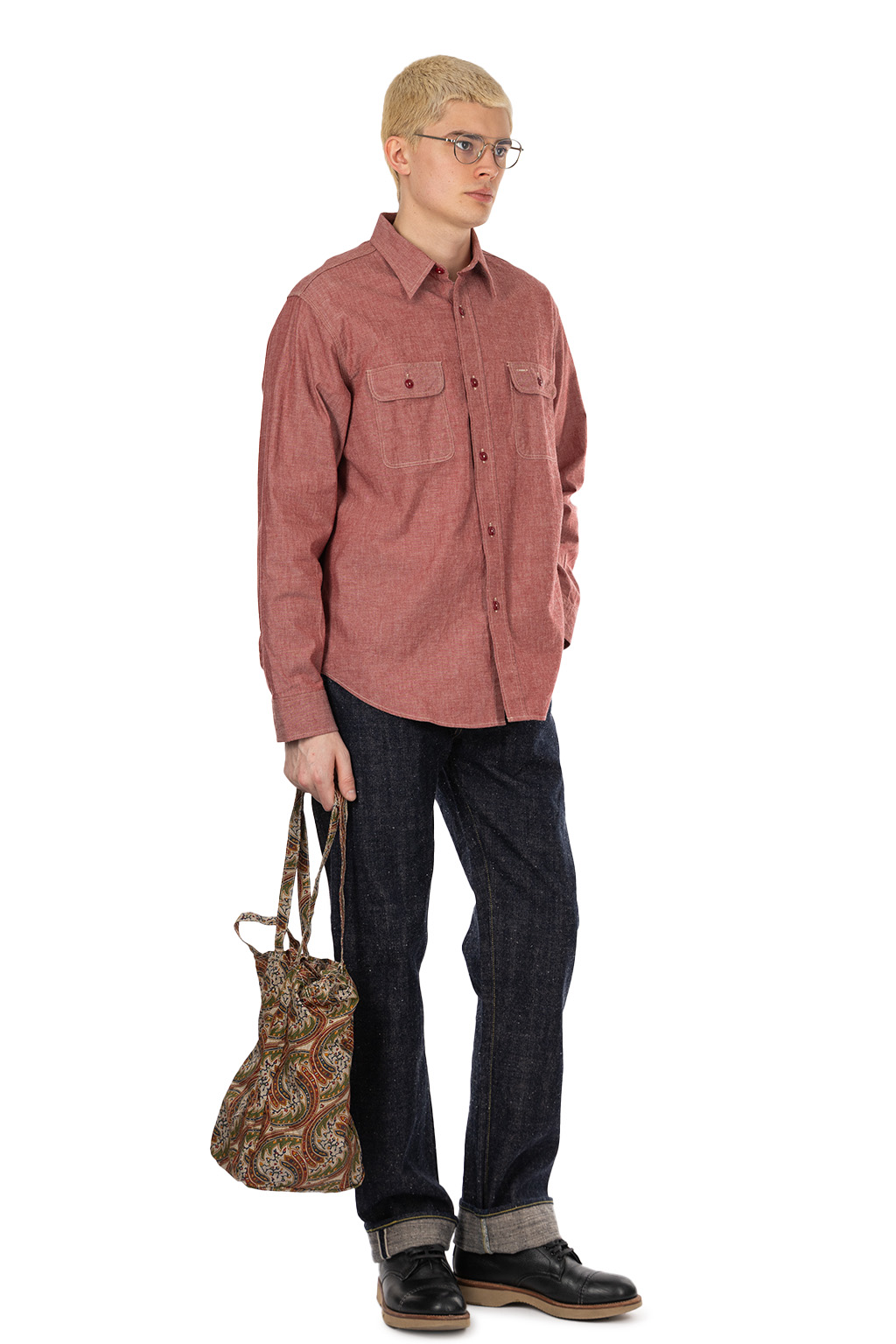 Sugar Cane - Chambray Work Shirt -Red