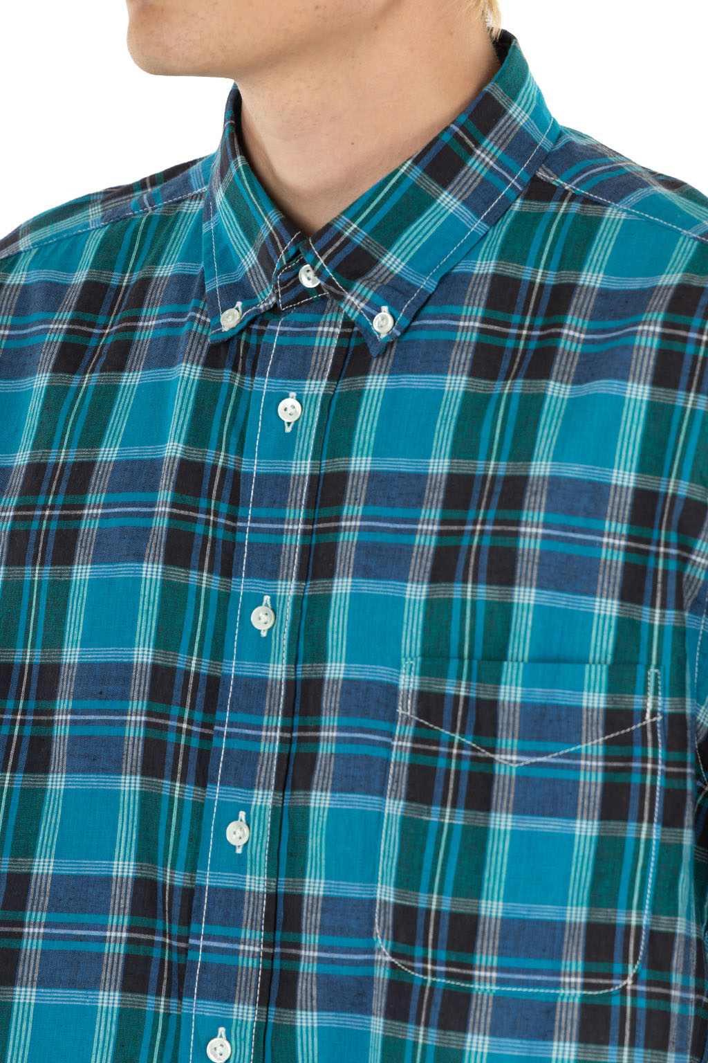 Sugar Cane - Madras Check Button Down Shirt - Blue