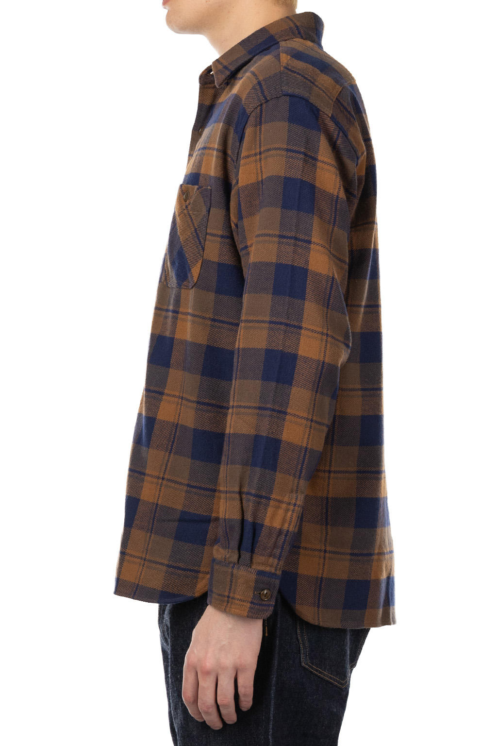 Sugar Cane - Twill Check LS Work Shirt - Brown