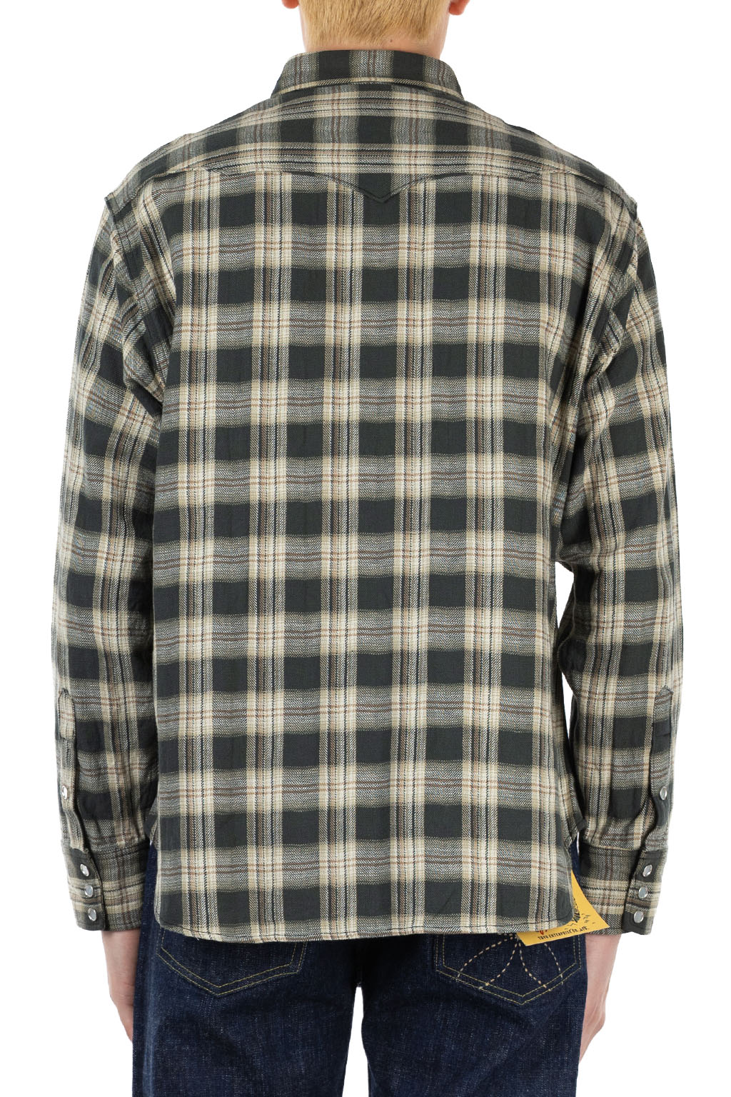 Sugar Cane - Washer Herringbone Check Western Shirt - Black