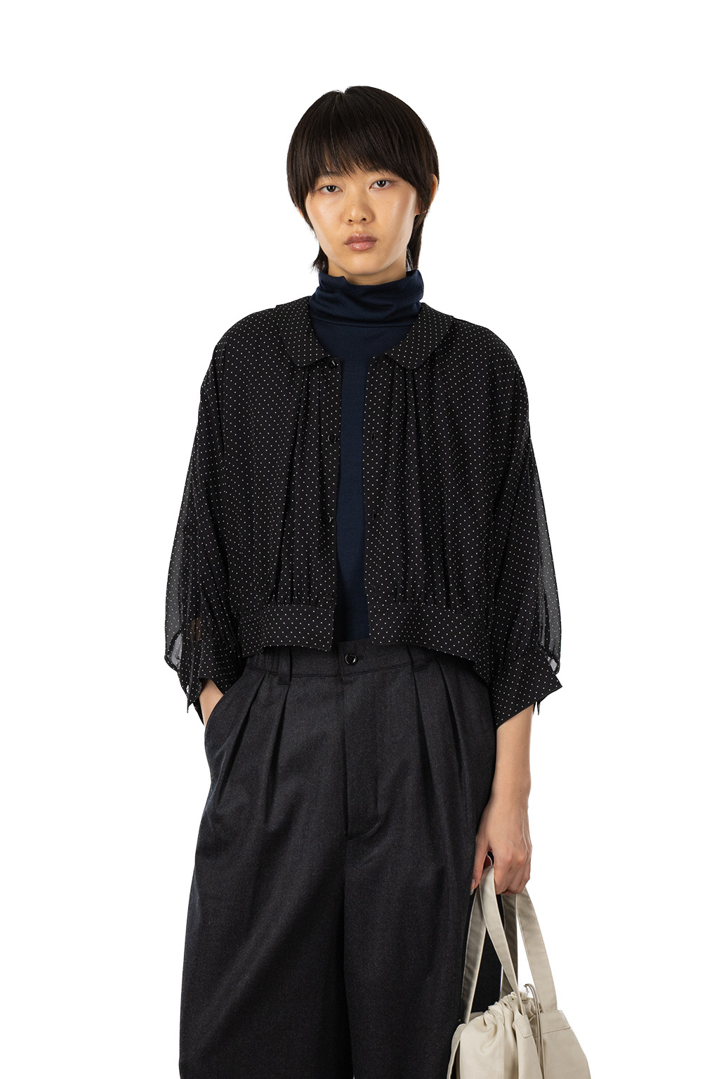 TOUJOURS - Collared Bolero Blouse - Midnight