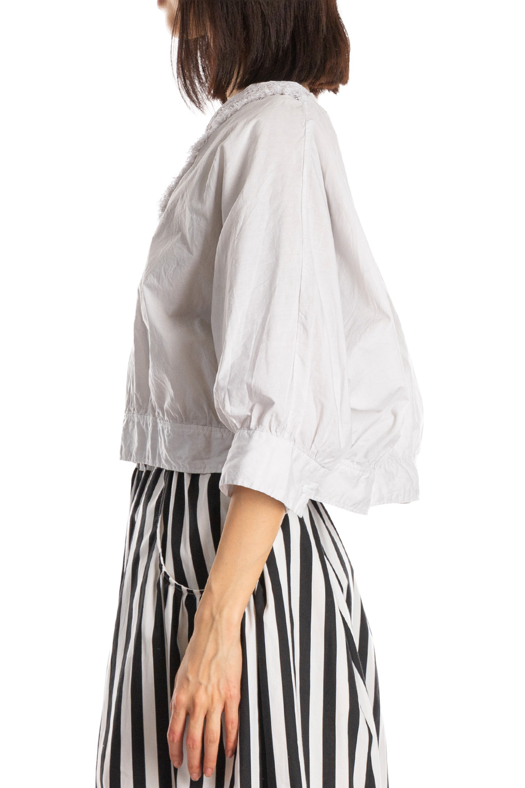 TOUJOURS - Natural Garment Dyed Fringe Lace Bolero Shirt - Light Ink