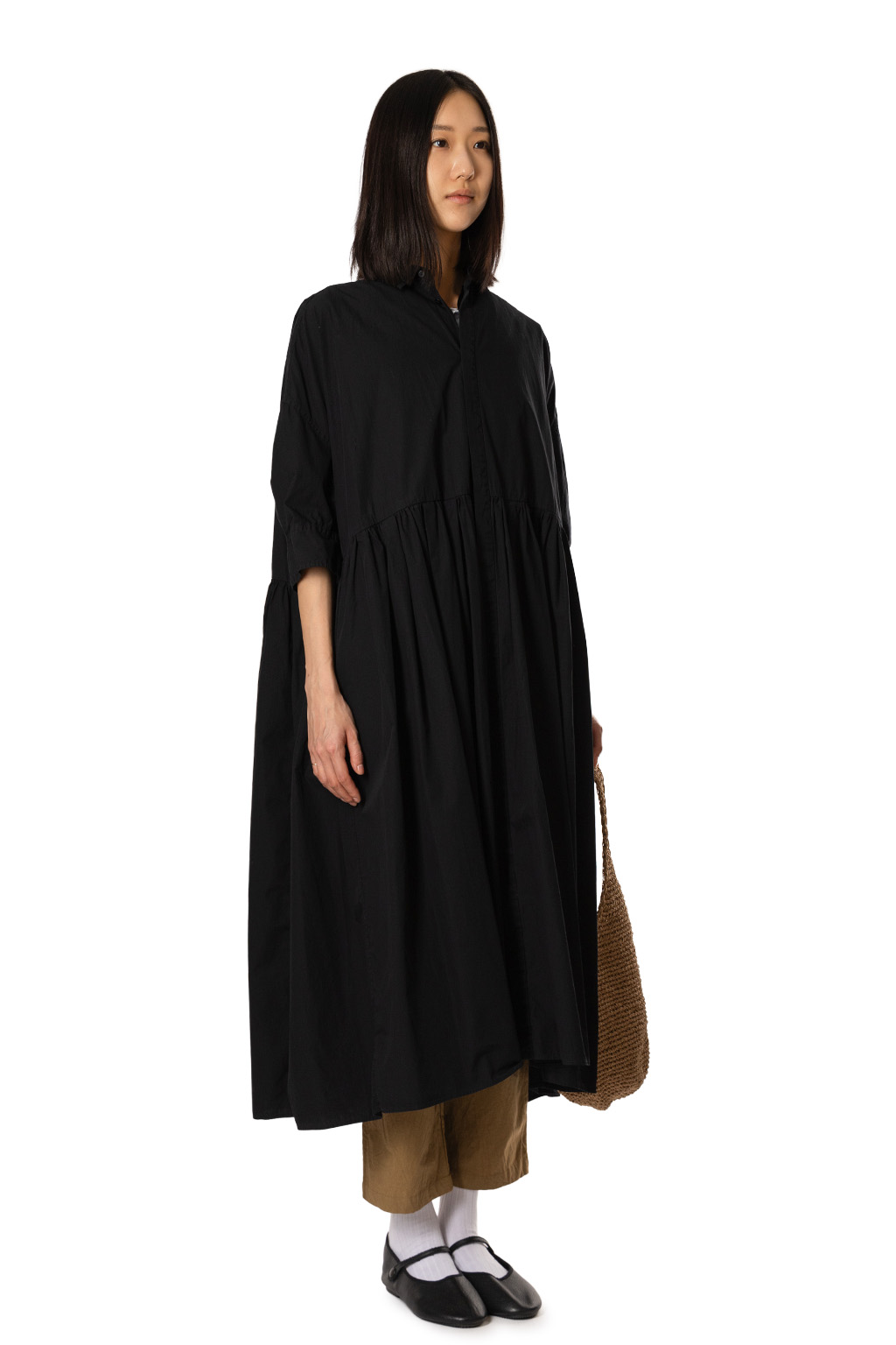 TOUJOURS - Random Pleated Half Sleeve Shirt Dress - Black Navy