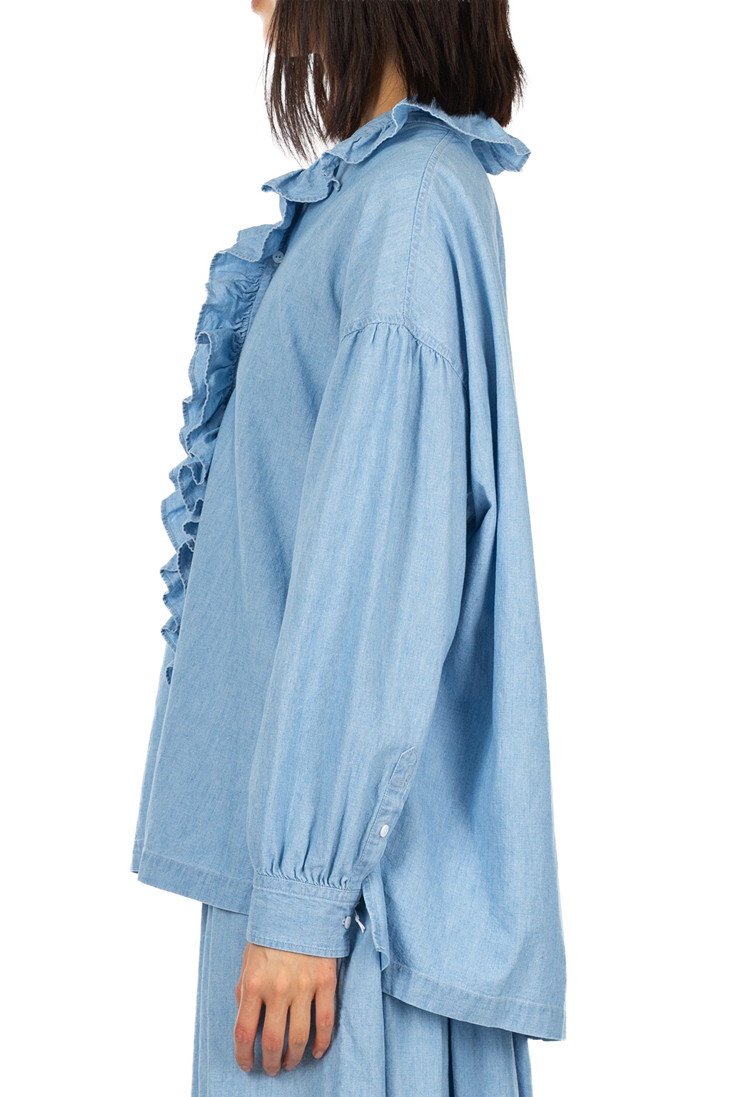 TOUJOURS - Ruffle Shirt - Indigo Blue