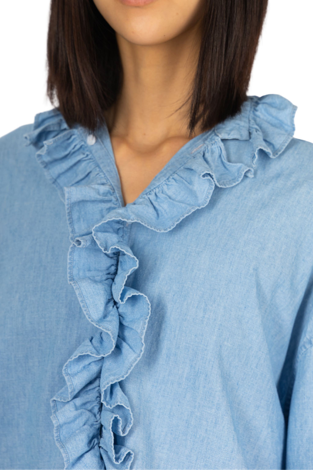 TOUJOURS - Ruffle Shirt - Indigo Blue