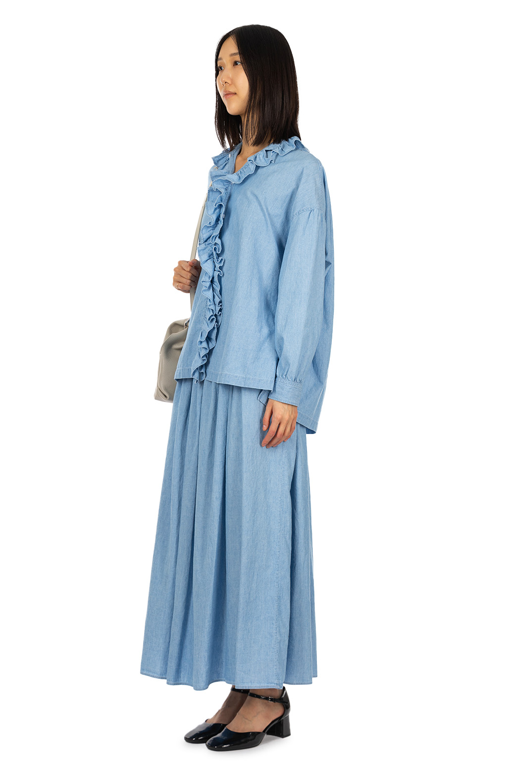 TOUJOURS - Ruffle Shirt - Indigo Blue