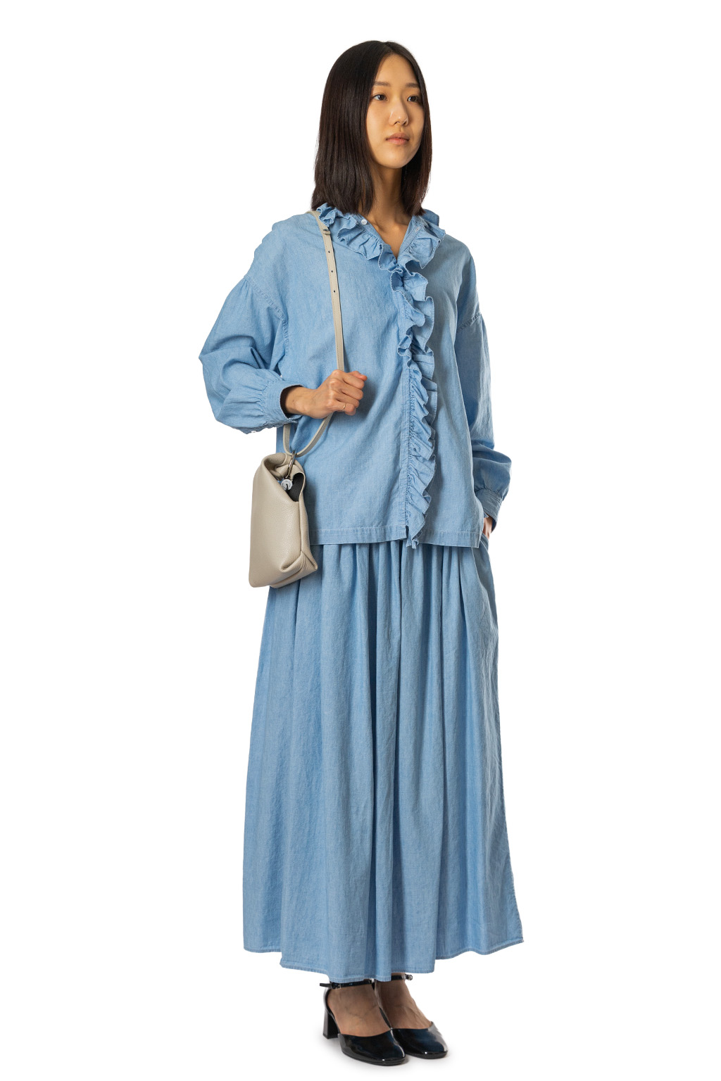 TOUJOURS - Ruffle Shirt - Indigo Blue