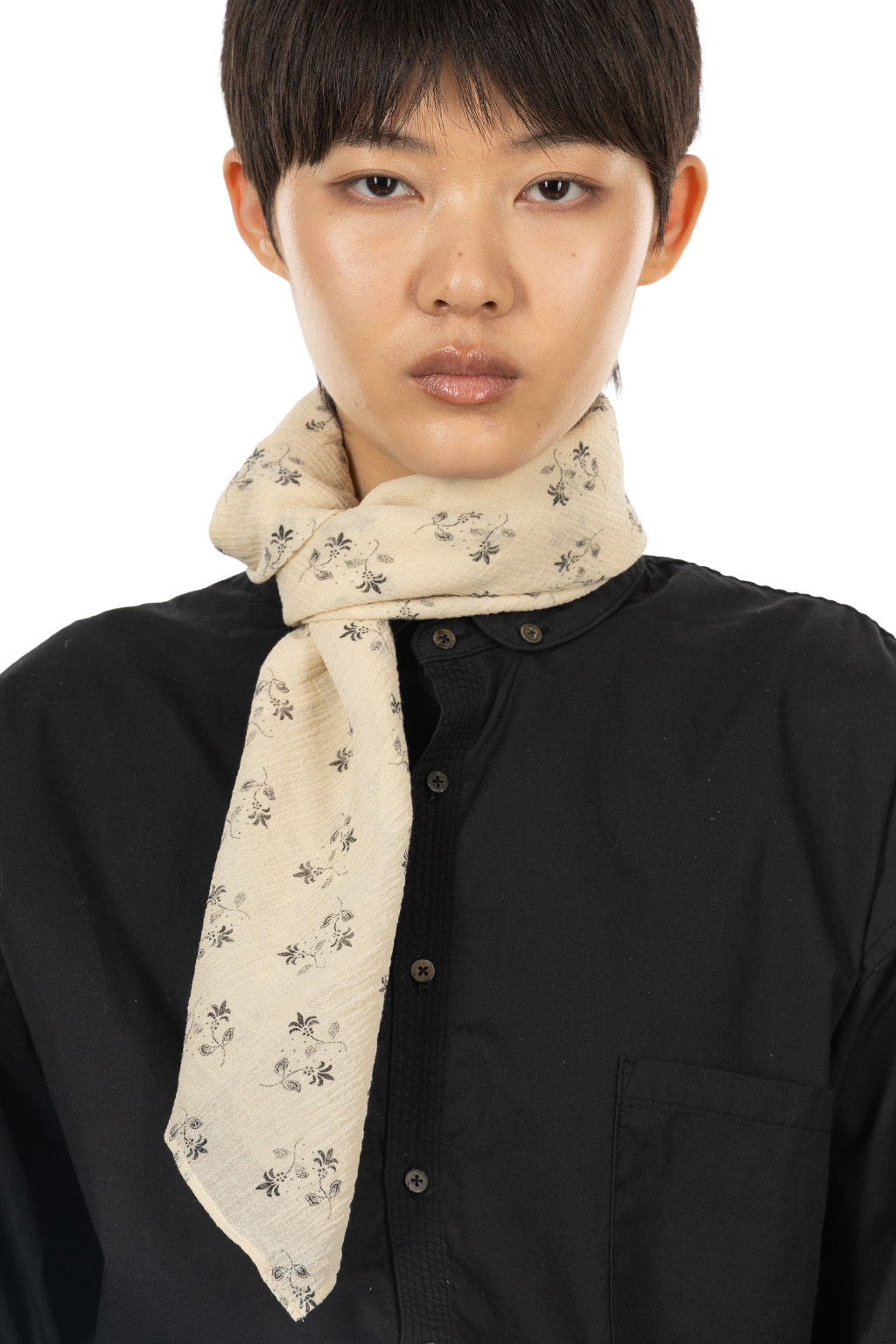 TOUJOURS - Scarf - Fine Cotton Gaze Pigment Floral Print - Natural
