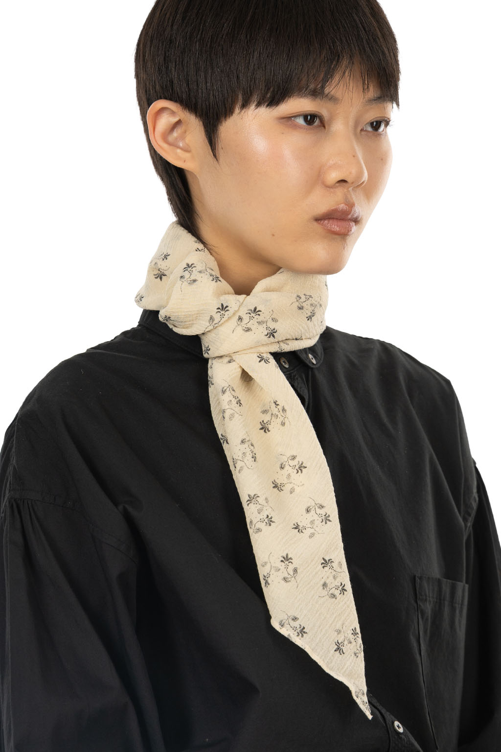 TOUJOURS - Scarf - Fine Cotton Gaze Pigment Floral Print - Natural
