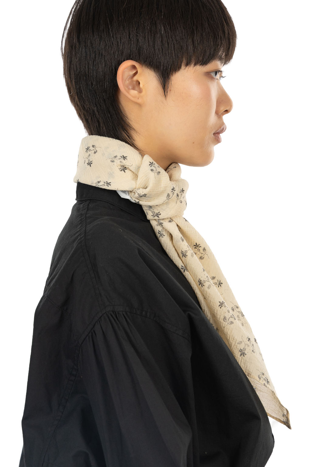 TOUJOURS - Scarf - Fine Cotton Gaze Pigment Floral Print - Natural
