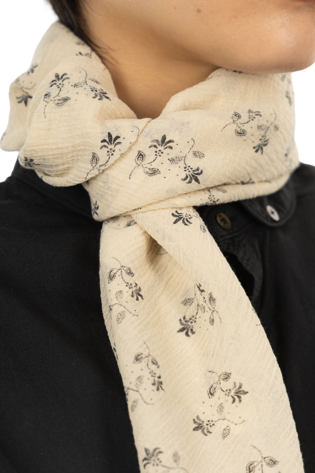 TOUJOURS - Scarf - Fine Cotton Gaze Pigment Floral Print - Natural