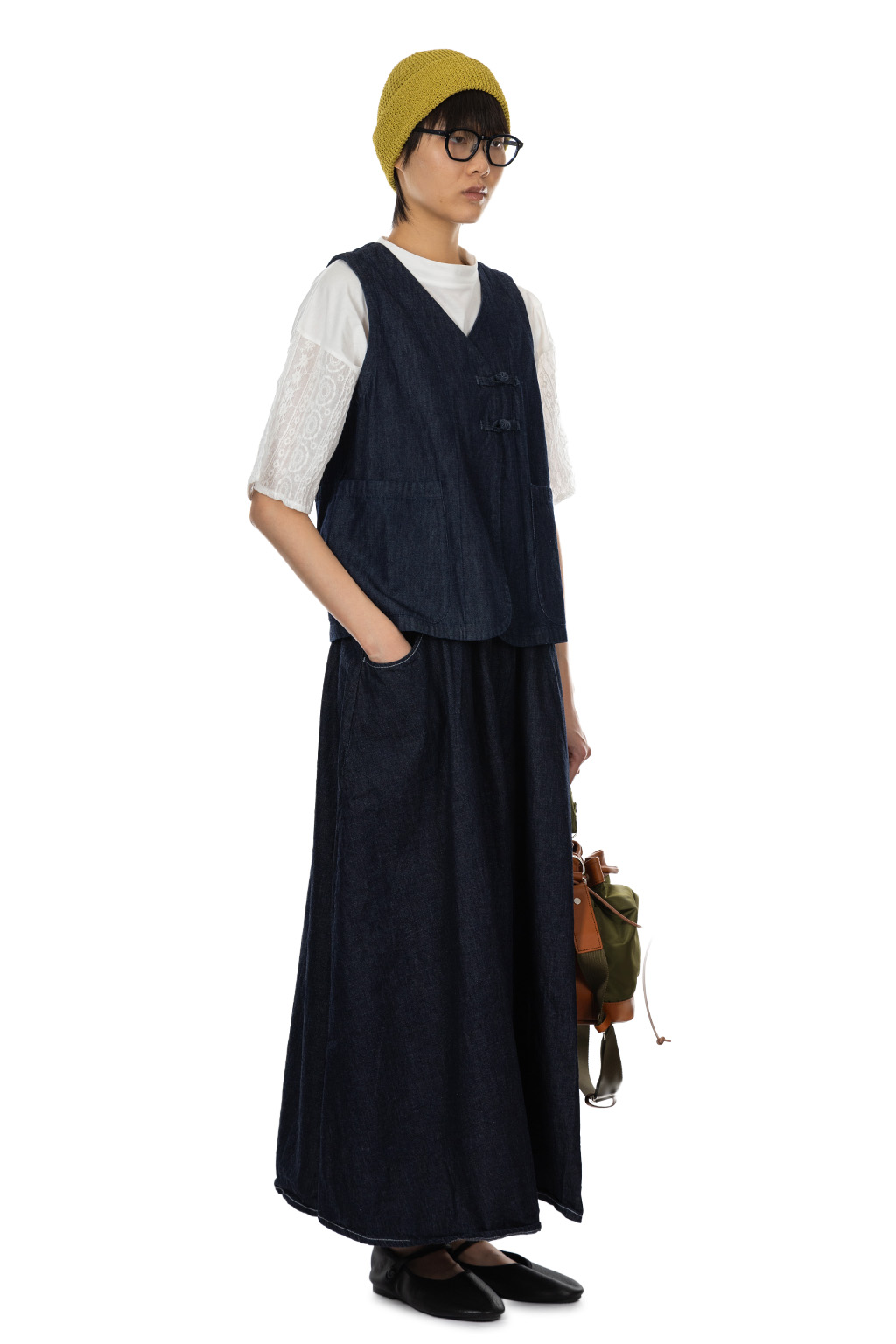 Tigre Brocante - 6oz Denim Qipao Round Vest - Indigo