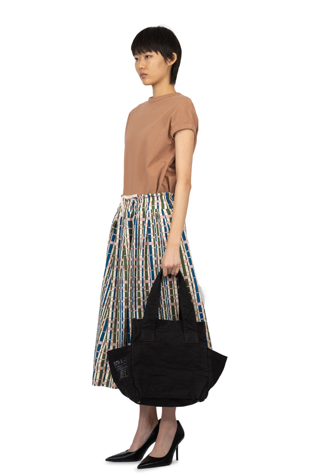 Tigre Brocante - Bamboo Check Katsuragi Ficelle Long Skirt - Pink