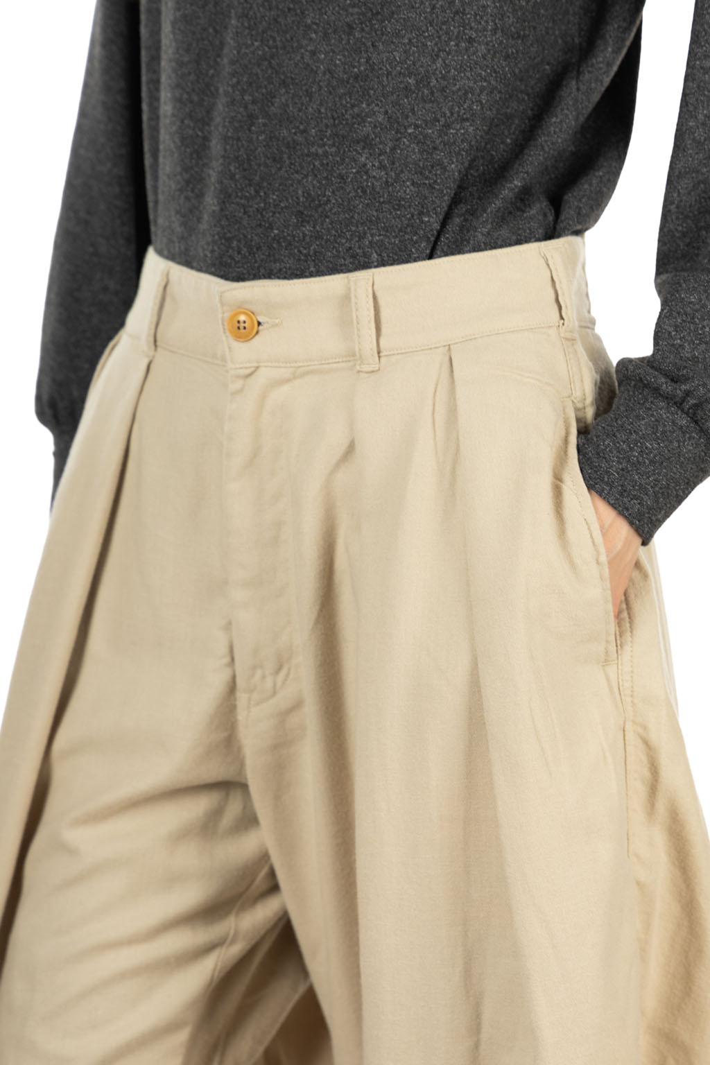 Tigre Brocante - Biella Flannel Twill Hakama Pants - Beige