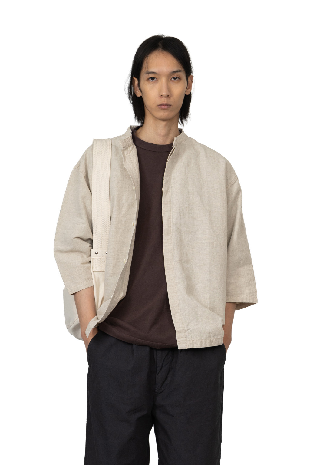 Tigre Brocante - Cotton Linen Yakko Open Shirt - Beige