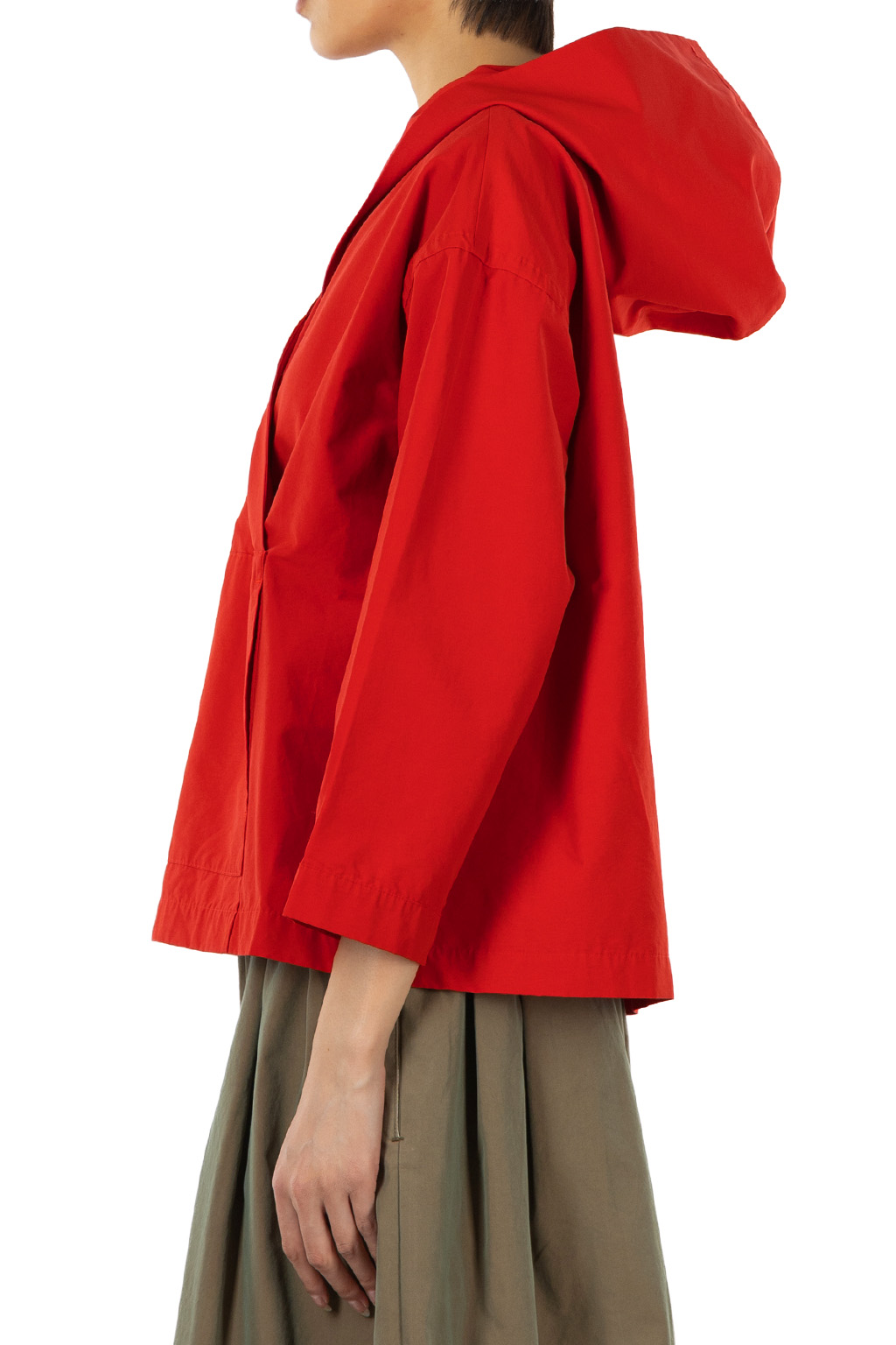Tigre Brocante - Cotton Nylon Light Fold-Up Hooded Shirt - Red