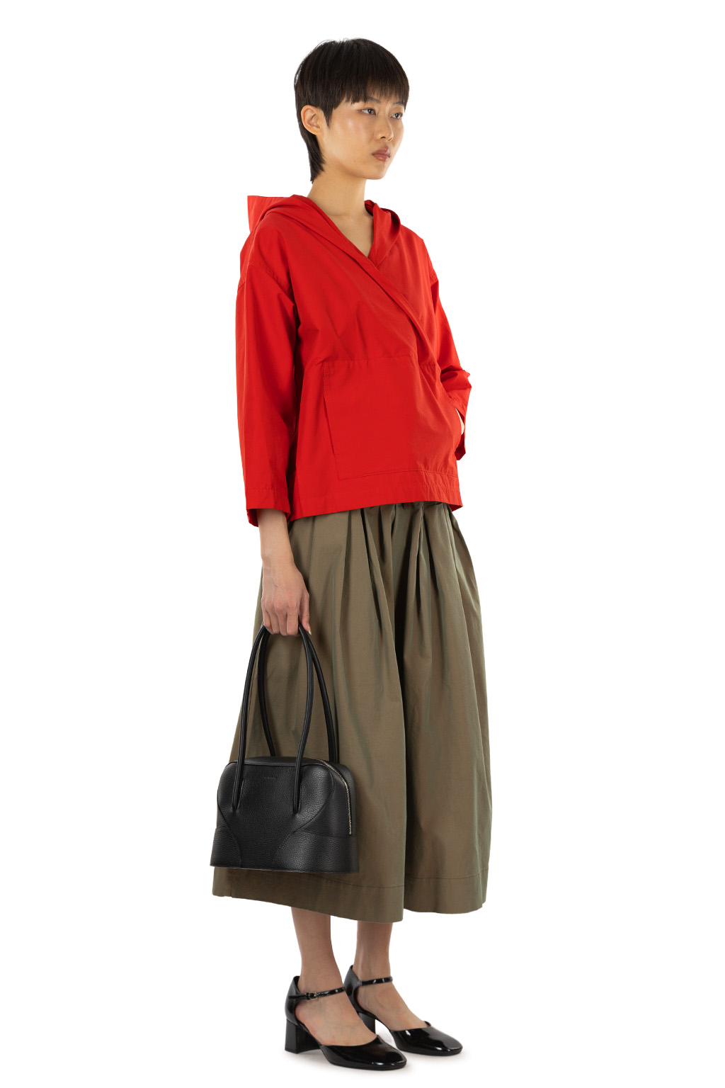 Tigre Brocante - Cotton Nylon Light Fold-Up Hooded Shirt - Red