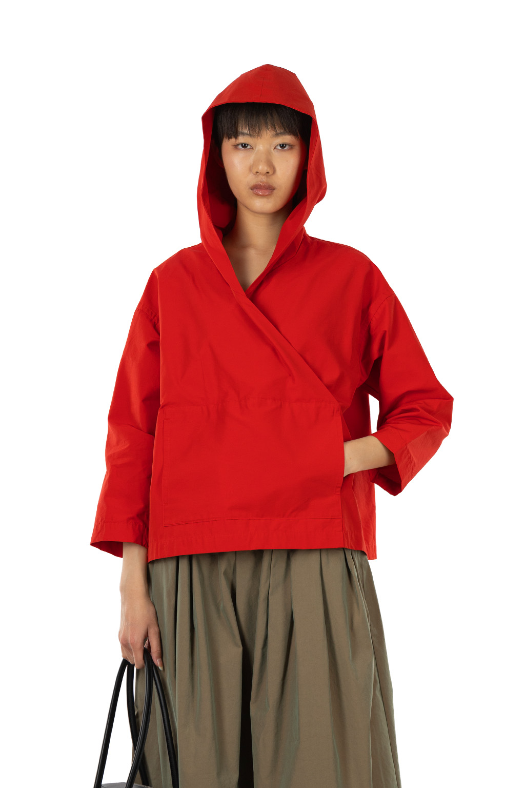 Tigre Brocante - Cotton Nylon Light Fold-Up Hooded Shirt - Red